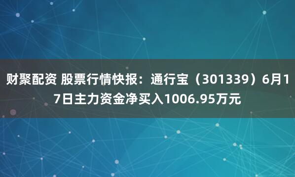 财聚配资 股票行情快报：通行宝（301339）6月17日主力资金净买入1006.95万元